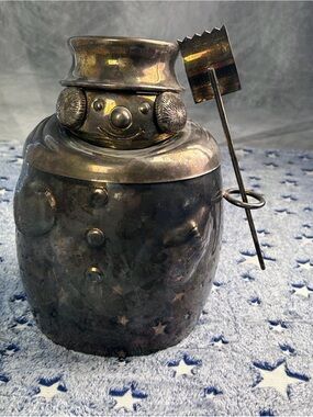 Towle Iridescent Metal Snowman Cookie Jar - Dark Silver Tone